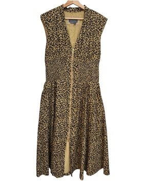 Anthropologie Tommie Leopard Cap Sleeve Smocked Front Zip Midi Shirt Dress Large